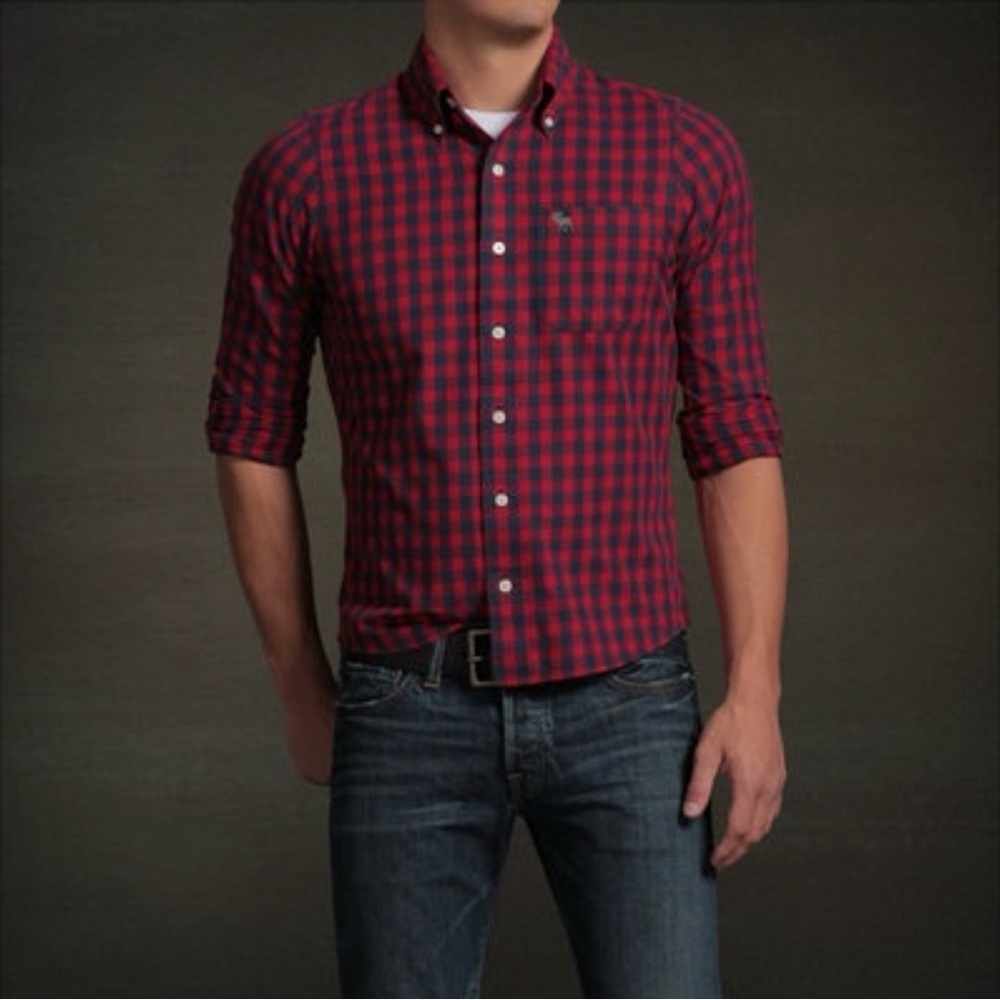 Abercrombie & Fitch Red and Black Plaid Button-Down Shirt
